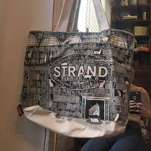 strand bookstore cat pattern tote bag